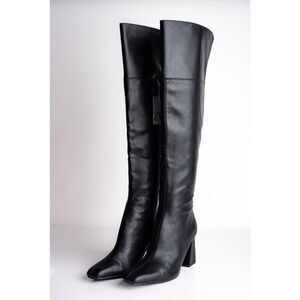 Zara Womens Over The Knee High Boots Black faux leather US 10 EU 41 New 2000/410